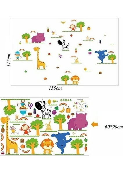 Kt Decoration Neşeli Hayvanlar Çocuk ve Bebek Odası Pvc Duvar Sticker