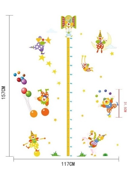 Kt Decoration Boy Ölçer Palyaçolar Bebek ve Çocuk Odası Dekoru Pvc Duvar Çıkartması