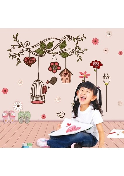 Kt Decoration Ağaç Dalı Kuşlar Çiçekler Ev Dekorasyonu Duvar Dekoru Sticker Çıkartma fırsatları