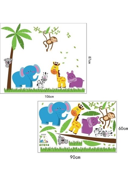 Kt Decoration Renkli Sevimli Hayvanlar Bebek ve Çocuk Odası Pvc Duvar Sticker
