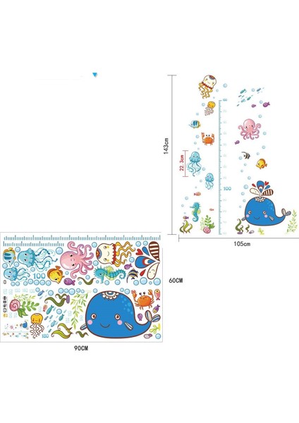 Kt Decoration Balina Deniz Hayvanları Çocuk Odası Dekoru Boy Ölçer Duvar Sticker indirimleri