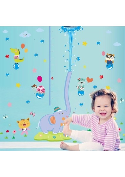 Kt Decoration Sevimli Fil Dev Boyutlu Boy Ölçer Bebek ve Çocuk Odası Pvc Duvar Sticker