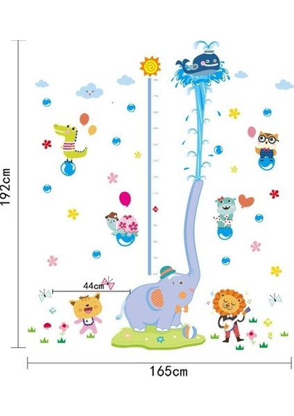 Kt Decoration Sevimli Fil Dev Boyutlu Boy Ölçer Bebek ve Çocuk Odası Pvc Duvar Sticker