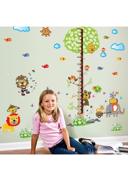 Kt Decoration Renkli Hayvanlar ve Ağaç Boy Ölçer Çocuk Odası Duvar Dekoru Sticker