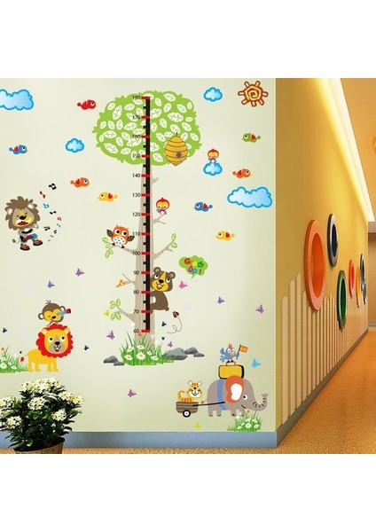 Kt Decoration Renkli Hayvanlar ve Ağaç Boy Ölçer Çocuk Odası Duvar Dekoru Sticker modelleri