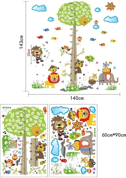 Kt Decoration Renkli Hayvanlar ve Ağaç Boy Ölçer Çocuk Odası Duvar Dekoru Sticker indirimleri
