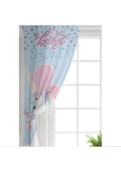 Çift Kanat Baby Shower Unicorn At Tasarımlı Çocuk Odası Fon Perde fiyatları