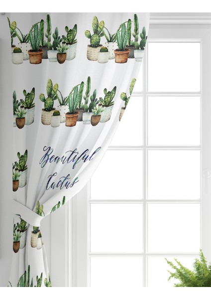Çift Kanat Beatiful Cactus Baskılı Dijital Salon Fon Perdesi fiyatları