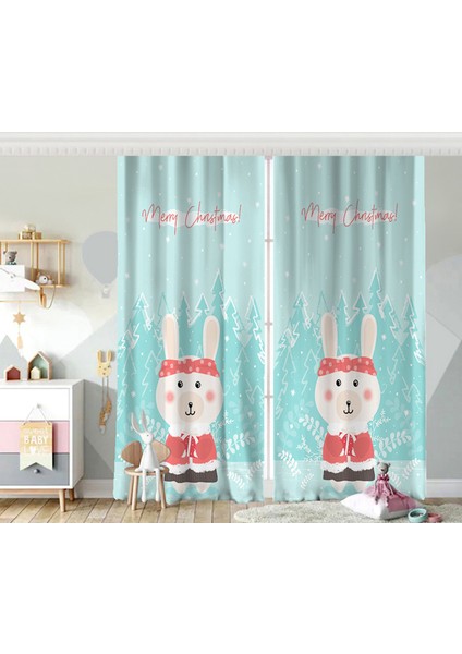 Çift Kanat Christmas Ayıcık Desenli Özel Tasarım Çocuk Odası Fon Perde