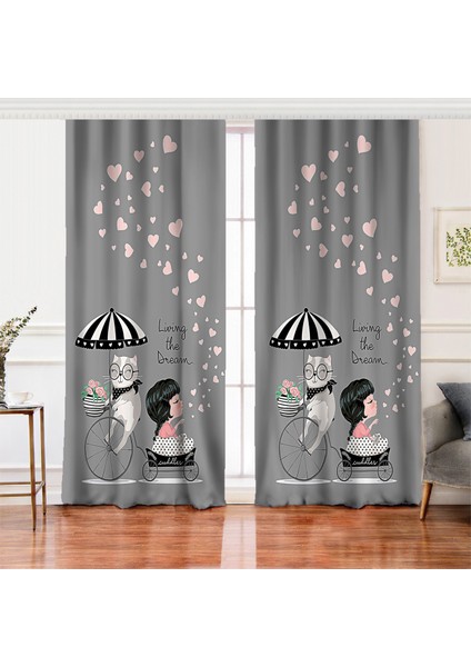 Çift Kanat Fashion Girl Dijital Baskılı Modern Salon Fon Perdesi