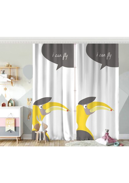 Çift Kanat I Can Fly Leylek Motifli Bebek Odası Fon Perde