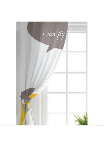 Çift Kanat I Can Fly Leylek Motifli Bebek Odası Fon Perde