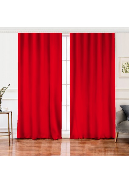 Çift Kanat Kırmızı Renkli Dijital Baskılı Salon Fon Perdesi