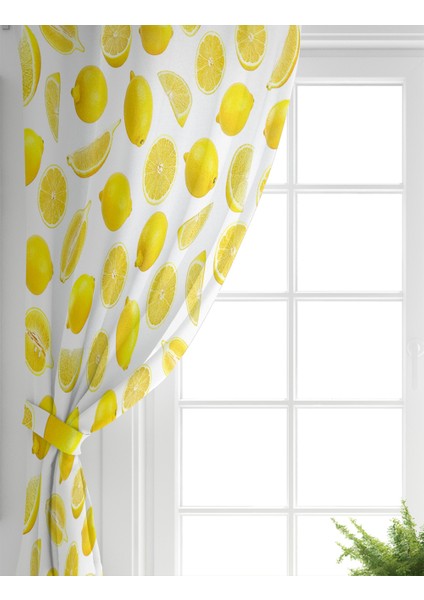 Çift Kanat Limon Desenli 3D Dijital Baskılı Dekoratif Salon Fon Perdesi fiyatları