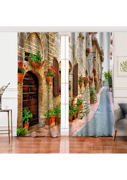 Çift Kanat Manzara Temalı Dijital Baskılı Salon Fon Perdesi