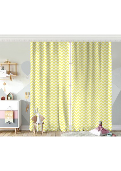 Çift Kanat Modern Zigzag Desenli Dijital Baskılı Çocuk Odası Fon Perde