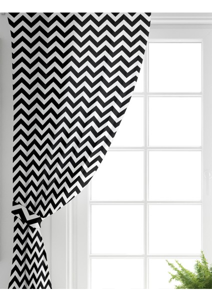 Çift Kanat Modern Zigzag Desenli Dijital Baskılı Salon Fon Perdesi fiyatları