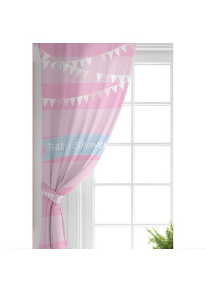 Çift Kanat Pembe Çizgili Baby Shower Çocuk Odası Fon Perde fiyatları