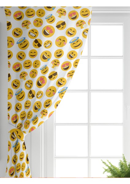 Çift Kanat RealHomes Emoji Dijital Baskılı Modern Çocuk Odası Fon Perde