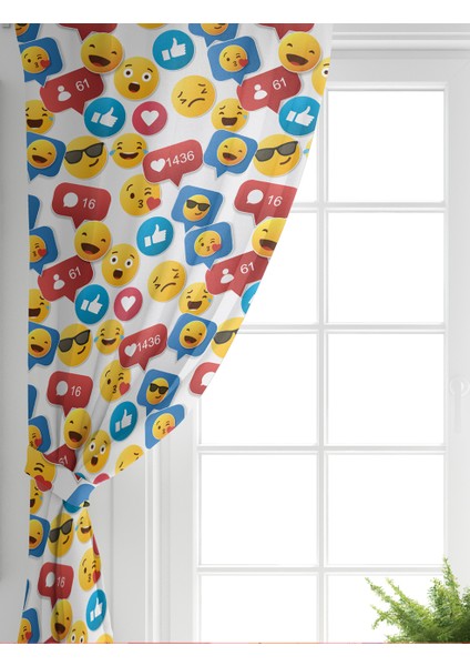 Çift Kanat RealHomes Emoji ve Like Dijital Baskılı Modern Çocuk Odası Fon Perde fiyatları
