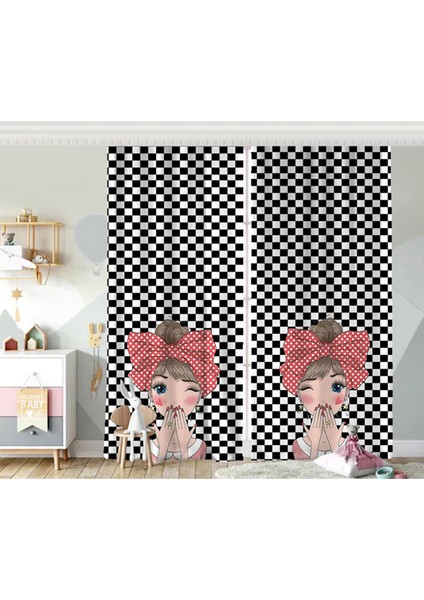Çift Kanat RealHomes Fashion Girl Temalı Dijital Baskılı 3D Çocuk Odası Fon Perde