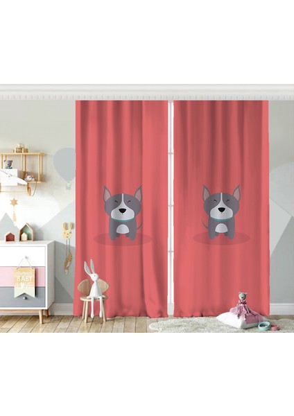 Çift Kanat RealHomes Köpek Desenli Dijital Baskılı Modern Çocuk Odası Fon Perde