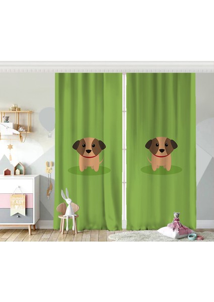 Çift Kanat RealHomes Köpek Desenli Dijital Baskılı Modern Çocuk Odası Fon Perde