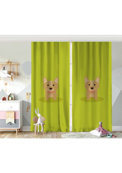 Çift Kanat RealHomes Köpek Desenli Dijital Baskılı Modern Çocuk Odası Fon Perde