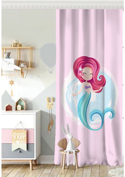 Tek Kanat Pembe Zeminde Unicorn At Desenli Çocuk Odası Fon Perde