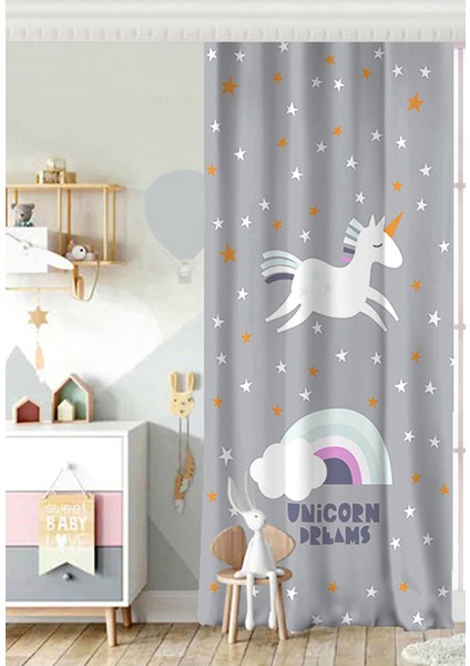 Tek Kanat Unicorn Özel Tasarımlı At Motifli Çocuk Odası Fon Perde