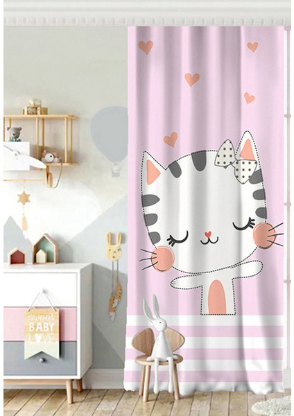 Tek Kanat Siyah Beyaz Çizgili Unicorn Atlar Çocuk Odası Fon Perde