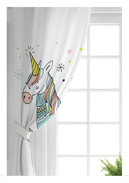 Tek Kanat Gri Zeminde Unicorn Motifli Bebek Odası Fon Perde fiyatları