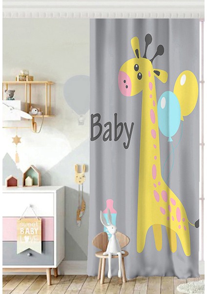 Tek Kanat Beyaz Zeminde Little Star Tasarımlı Bebek Odası Fon Perde