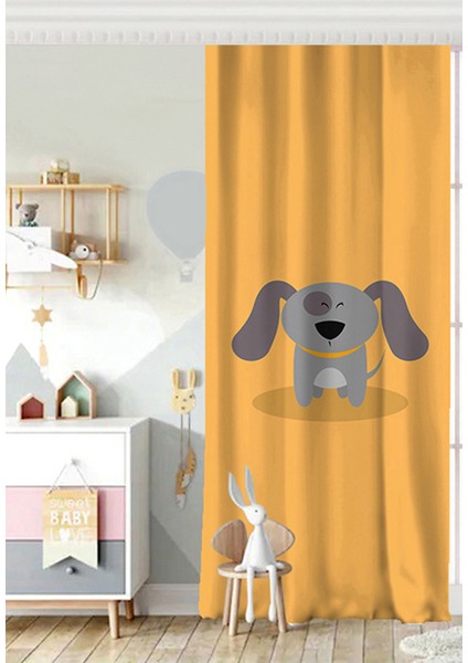 Tek Kanat Köpek Desenli Dijital Baskılı Modern Çocuk Odası Fon Perde