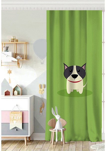 Tek Kanat Köpek Desenli Dijital Baskılı Modern Çocuk Odası Fon Perde
