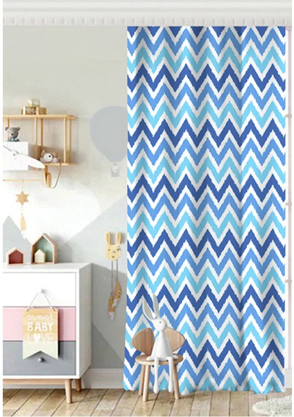 Tek Kanat Modern Zigzag Desen Dijital Baskılı Çocuk Odası Fon Perde