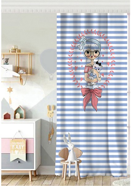 Tek Kanat Fashion Girl Temalı Dijital Baskılı 3D Çocuk Odası Fon Perde