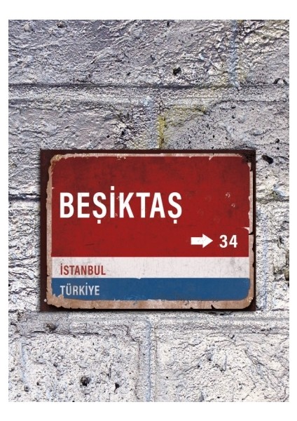 Beşiktaş Yön Tabelası - Retro Vintage Ahşap Poster