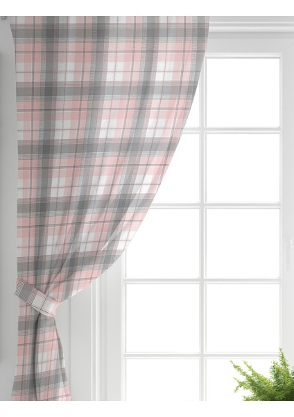 Tek Kanat Pembe Gri Ekose Desenli Salon Fon Perdesi fiyatları