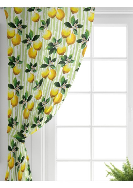Tek Kanat Yeşil Zeminli 3 Boyutlu Limon Desenli Dijital Baskılı Salon Fon Perdesi fiyatları