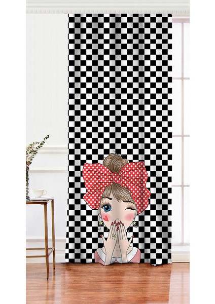 Tek Kanat Fashion Girl Temalı Dijital Baskılı 3D Salon Fon Perdesi
