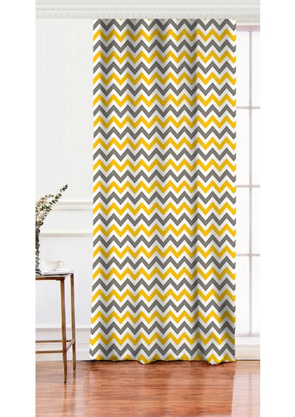 Tek Kanat Zigzag Desen Dijital Baskılı Salon Fon Perdesi