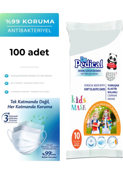 Dr.pedikal Yumuşak Elastik Kulaklı Çocuk Maskesi 100 Adet