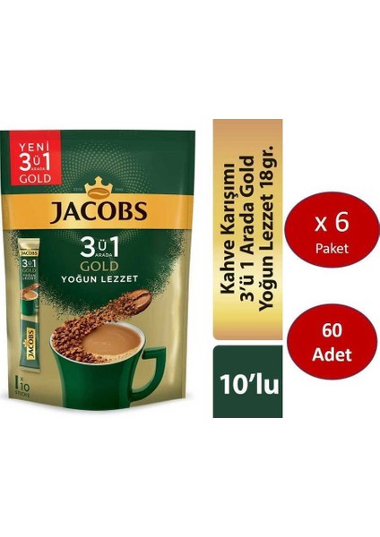 3ü1 Ara Gold Kahve Karışımı Yoğun Lezzet 60 (10 x 6 Paket)