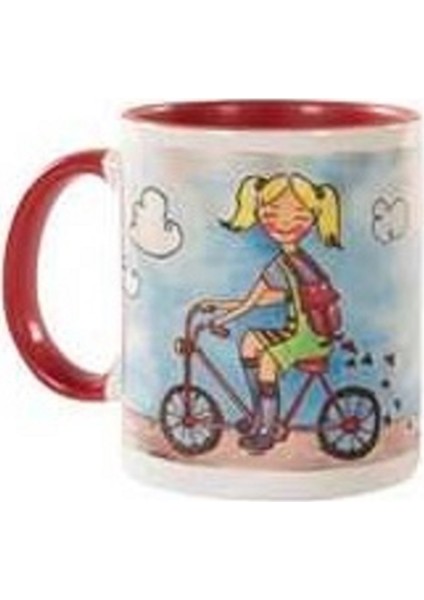 Kırmızı Bisikletli Kız Kupa Mug