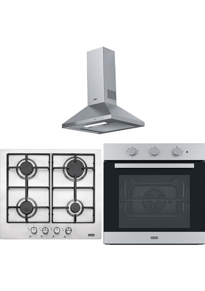 Ankastre Set (Fdl 6065 XS/600 Inox Davlumbaz + Fhnl 604 4g x E Inox Ocak + Fsl 82 H Xs Black Glass/inox Smart Linear Fırın)