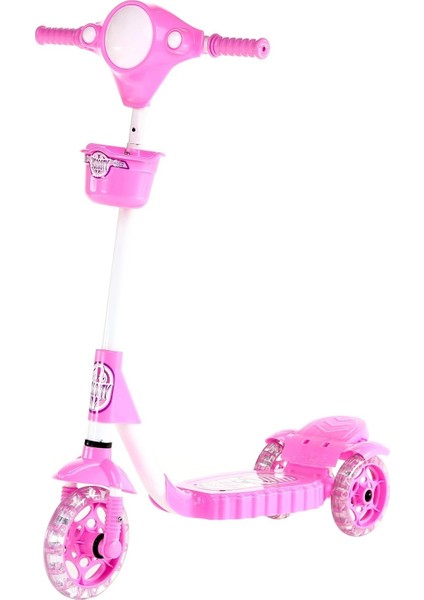 Silikon 3 Tekerlekli Frenli Pembe Scooter