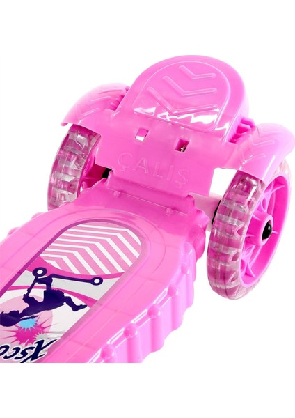 Silikon 3 Tekerlekli Frenli Pembe Scooter