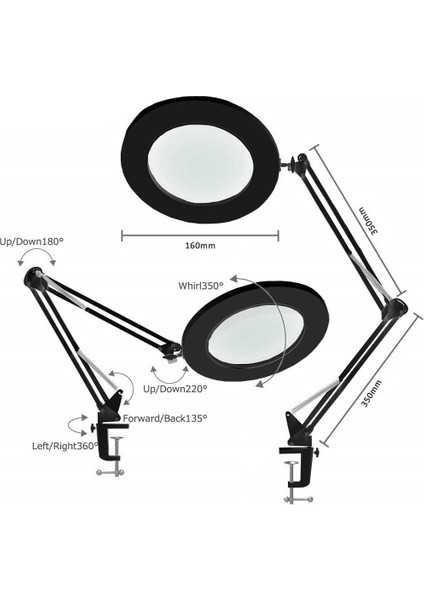 Masa Üstü Büyüteç Ayarlanabilir Işıklı Tamir Hobi Güzellik Merkezi 160MM 5x Siyah - AL2451