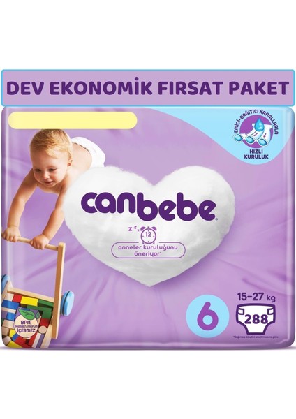 Bebek Bezi Beden:6 (15-27kg) Extra Large 288 Adet Dev Ekonomik Fırsat Pk